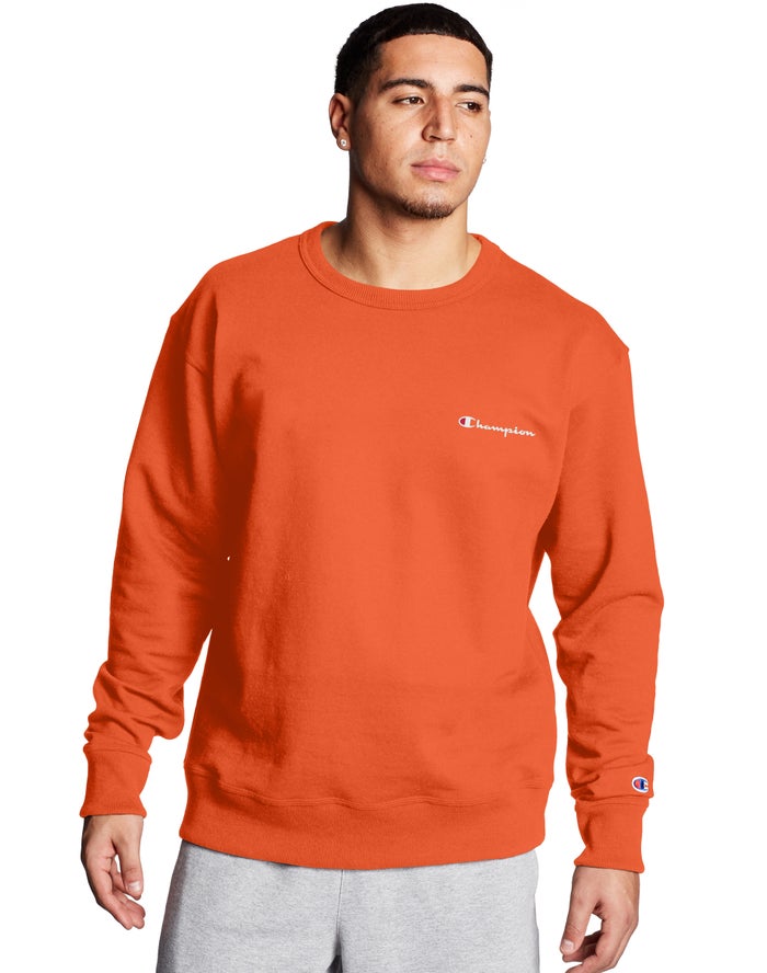 Champion Sweatshirt Heren - Oranje - Powerblend Fleece Crew Script Logo ( 432865-JPU )